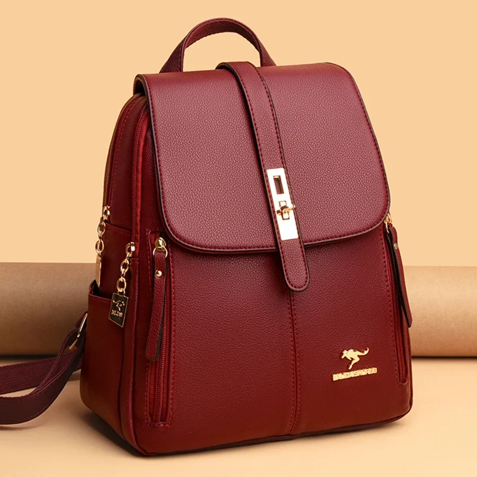 Luxury Bags For School - Dames lederen rugzak met grote capaciteit